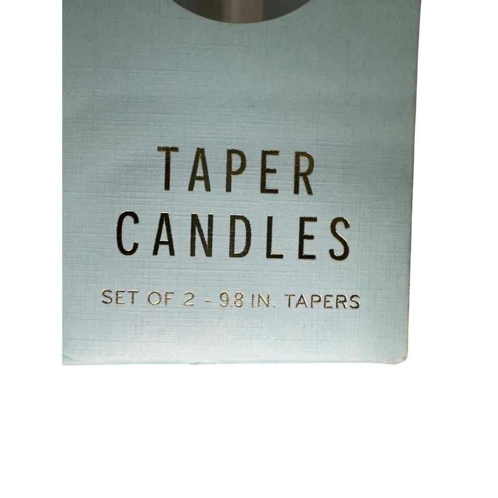 Anthropologie‎ Set of 2 Blue and Gold Striped Taper Candles 9.8in Hand Painted
